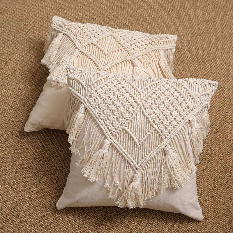 Woven Boho Macrame Throw Pillow Covers Set of 2