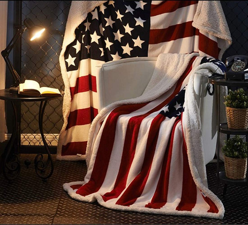 Flannel Sherpa Blanket Throws American Flag