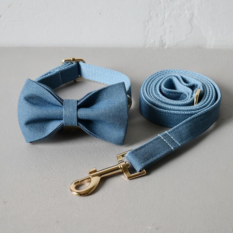 Denim Bow Tie Slide on Collar 