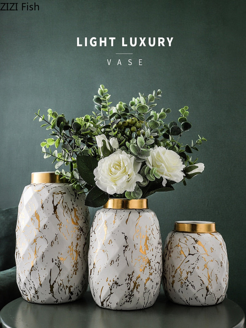European Gilded Ceramic Vase Marble Pattern