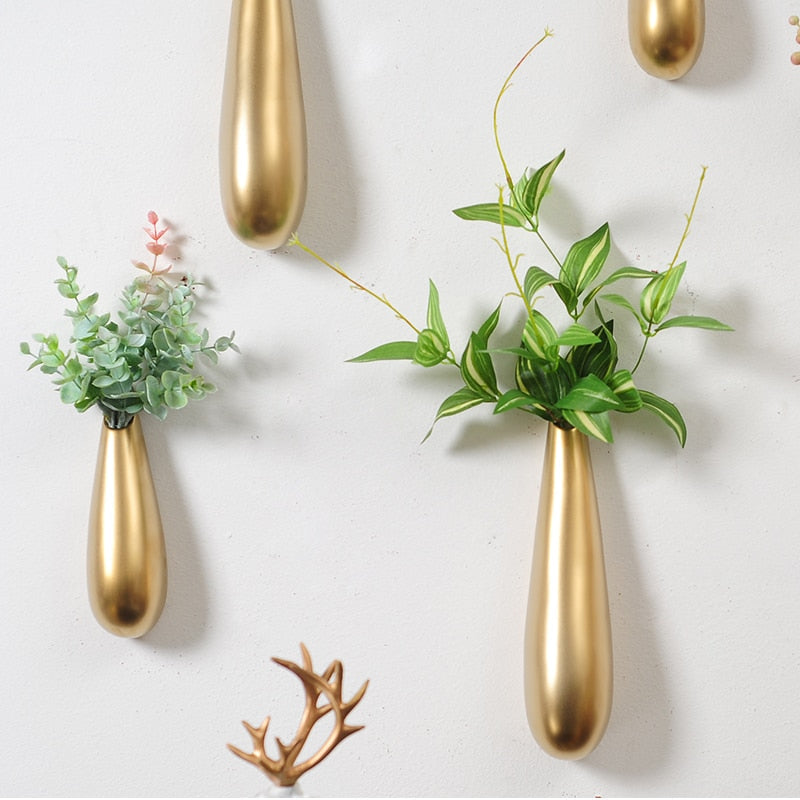 Luxury Decorative Gold Plating Wall Vases Hanging Nordic Home Living Room Office Wedding Decor Creative Flowerpot Planter Filler