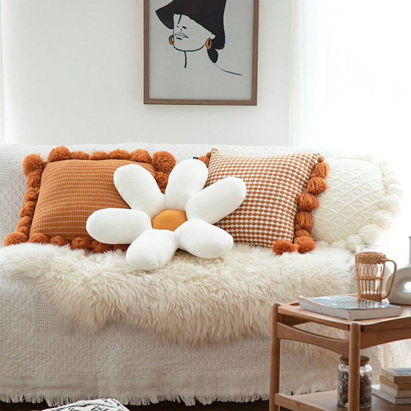 Cozy Pompom Tassels Knit Pillow