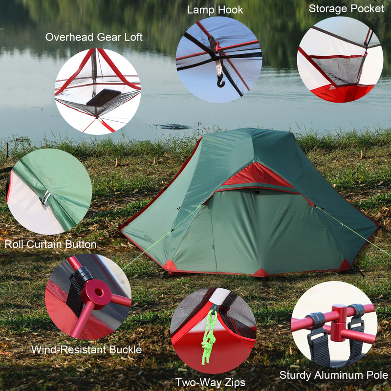 2 Person Backpacking Tent Lightweight Camping Tent with Removable Rainfly