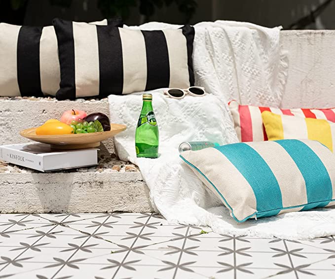 Set of 2 Outdoor Waterproof and Striped Outdoor Pillows, Garden Furniture Four Seasons Cushion, Garden Furniture Pillow, Outdoor Pillow (12" x 20")