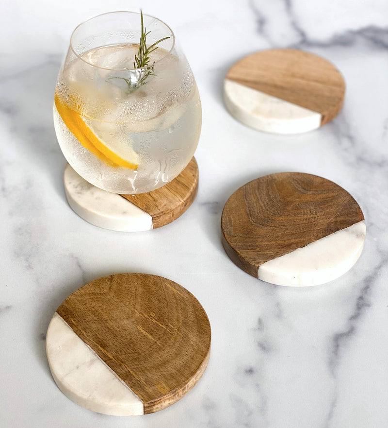 Buckley Wood + White Marble Coasters