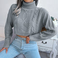 Twist Long Sleeve Turtleneck Cropped Pullover Sweater