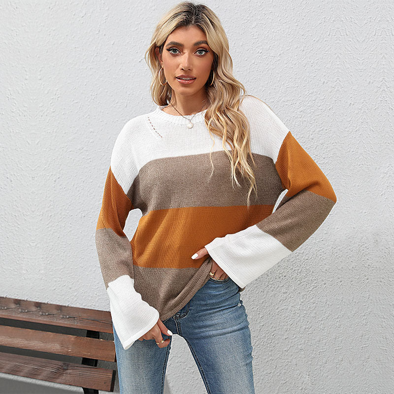 Block Netted Texture Pullover Sweater