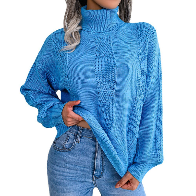 Turtleneck twist lantern sleeve bottoming sweater