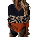 Leopard Color Block Knit Pullover Sweater