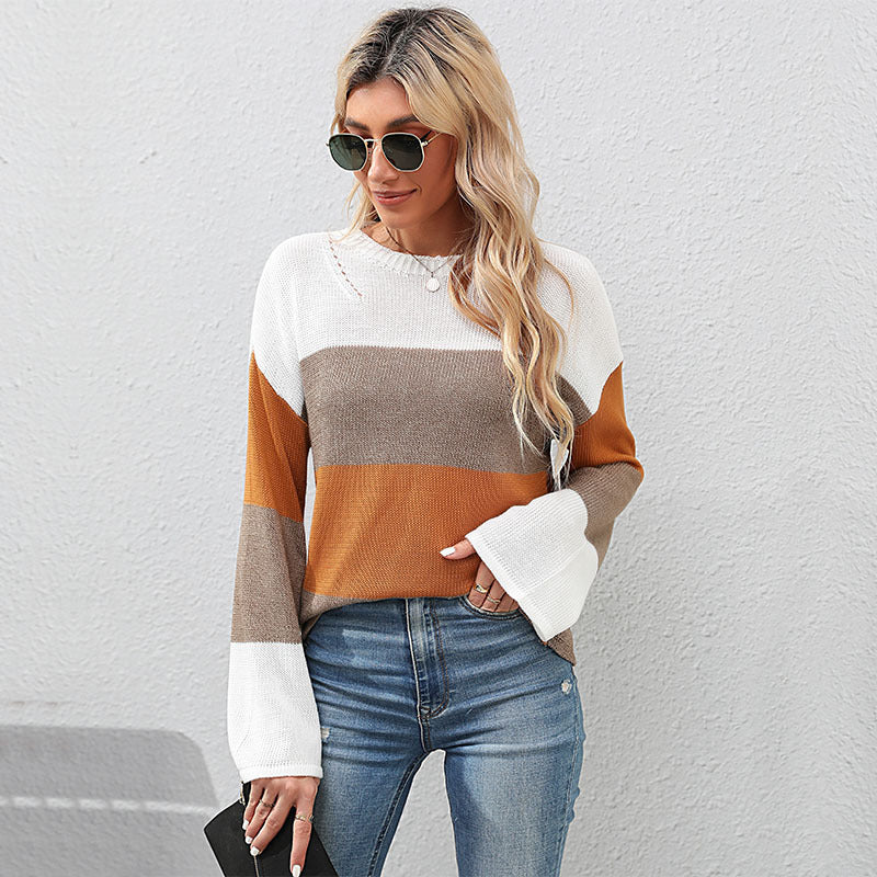 Block Netted Texture Pullover Sweater