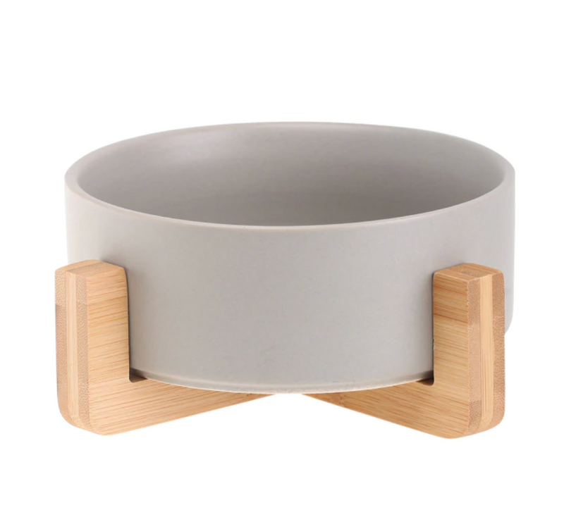 Ceramic Pet Bowl with Bamboo Frame – Purrs & Puppins