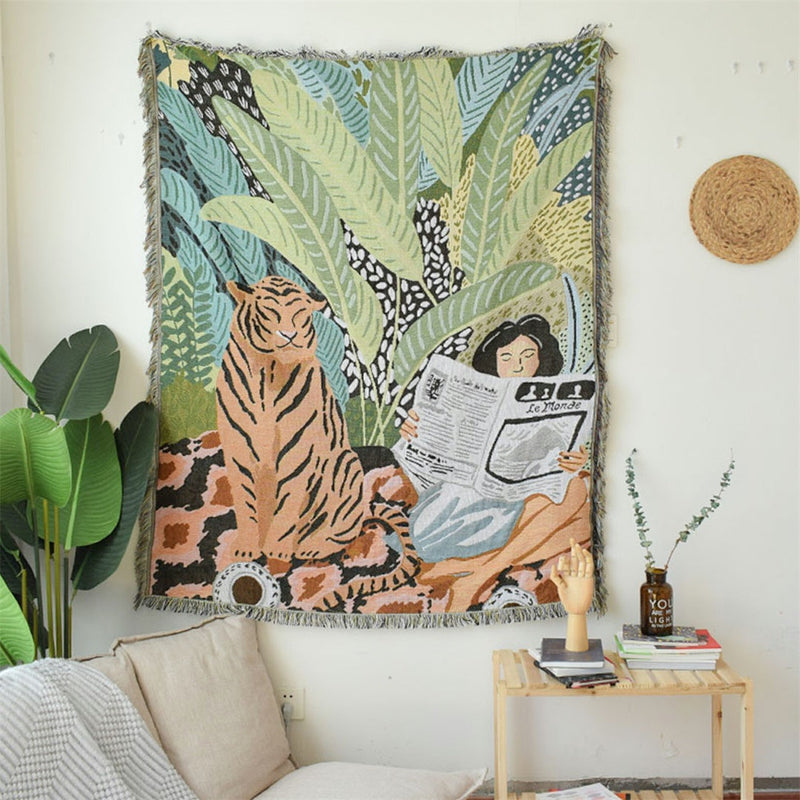 Wall Art  Tiger And Girl Tapestry  Wall Hanging