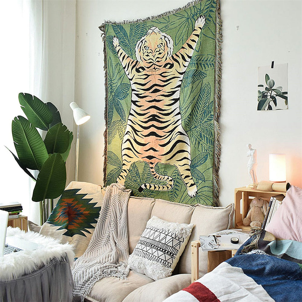 Wall Art Tiger Woven Tapestry Throw Blanket Wall Handing