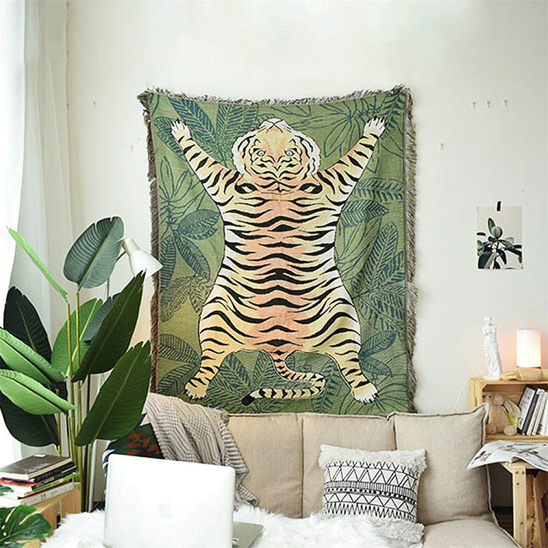 Wall Art Tiger Woven Tapestry Throw Blanket Wall Handing