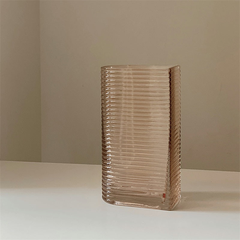 Retro Brown Chic Ribbed Glass Vase