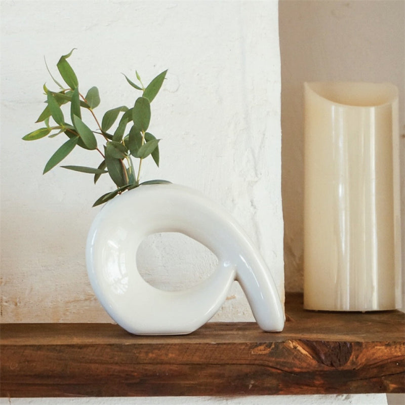 Small White Ceramic Rome Curved Vase