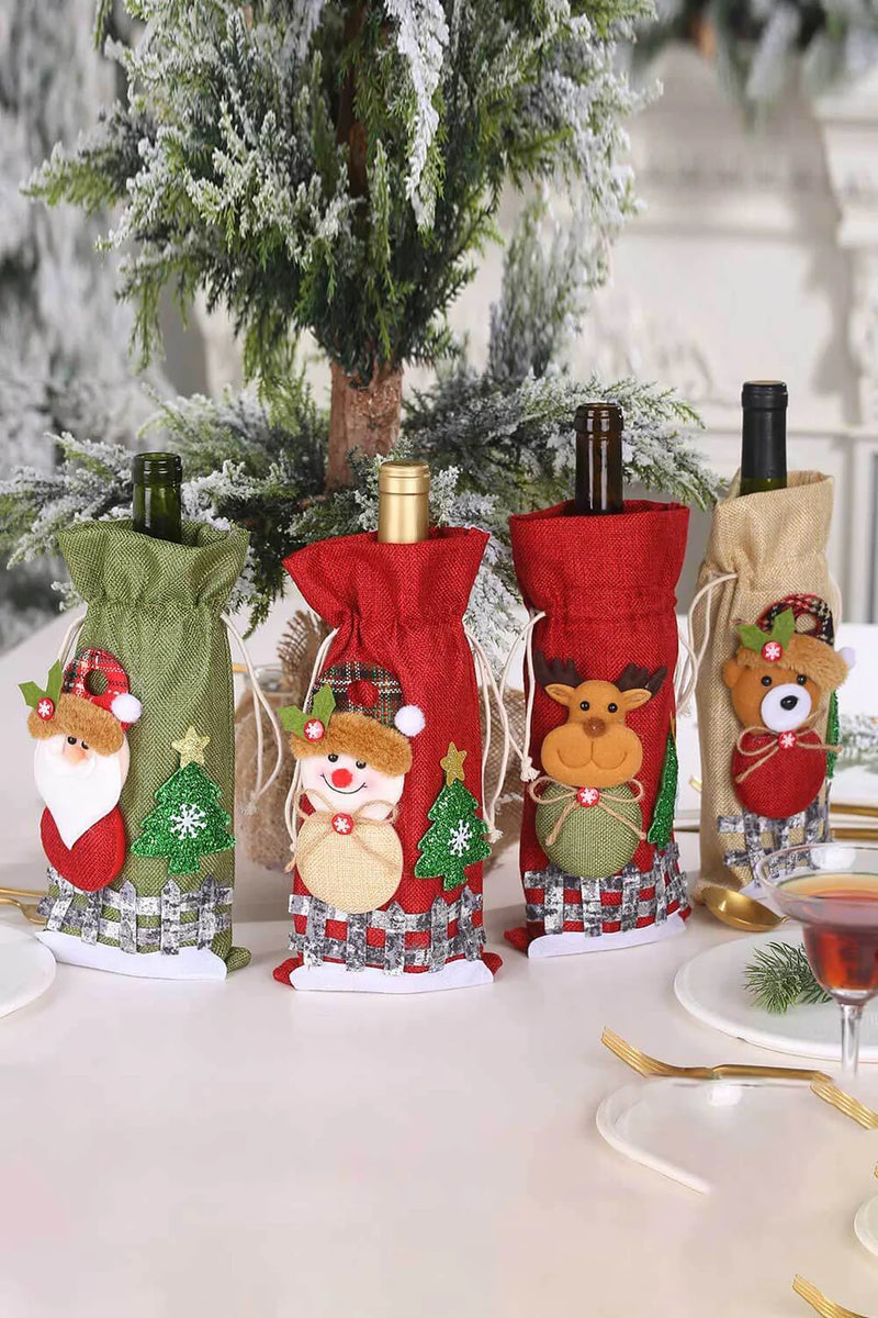 4-Pack Drawstring Christmas Wine Bottle Covers