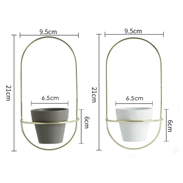 2 Pieces Pottery Planters Modern Wall Hanging Flower Pots with Metal Stands