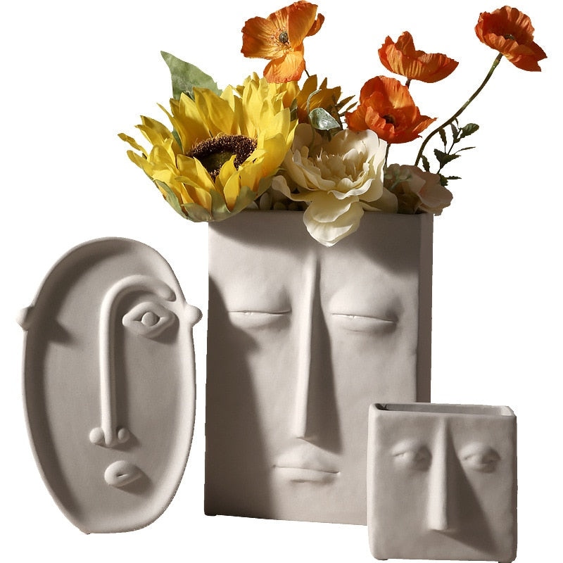 Face Art Nordic Home Decor Ceramic Vase for Flowers