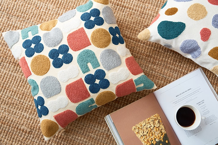 Floral Cushion Cover Cute Dots Embroidery Pillow Cover