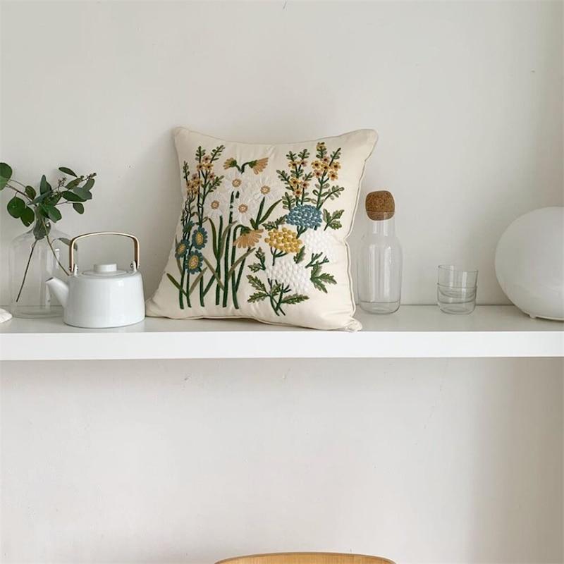 Embroidered Wildflower Pillow throw pillows for chairs
