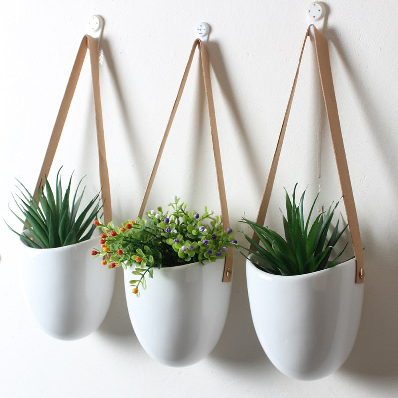 Set of 3 Ceramic Hanging Planters for Succulent Air Plants Flower Pots