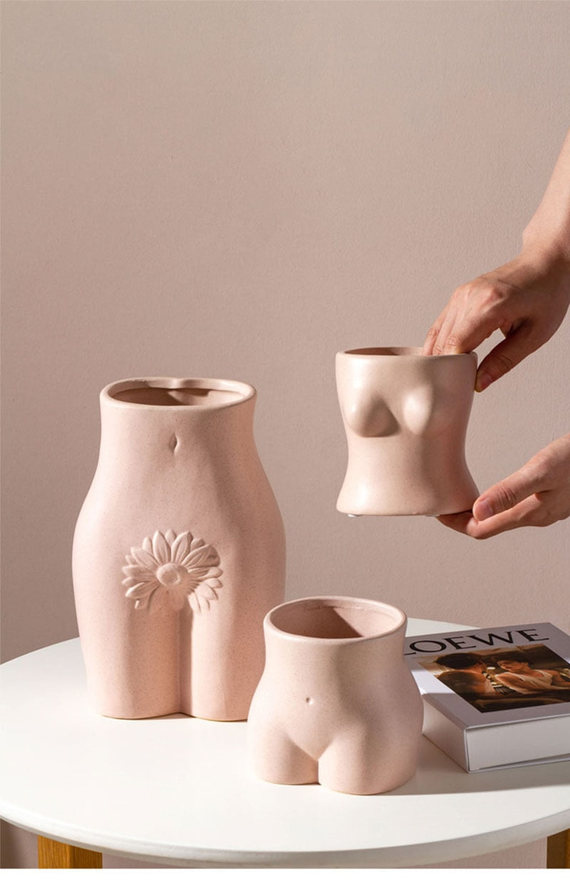 Creative pink body art ceramic vase gardening flower pot decor Home decor accessories modern minimalist style ornaments gift