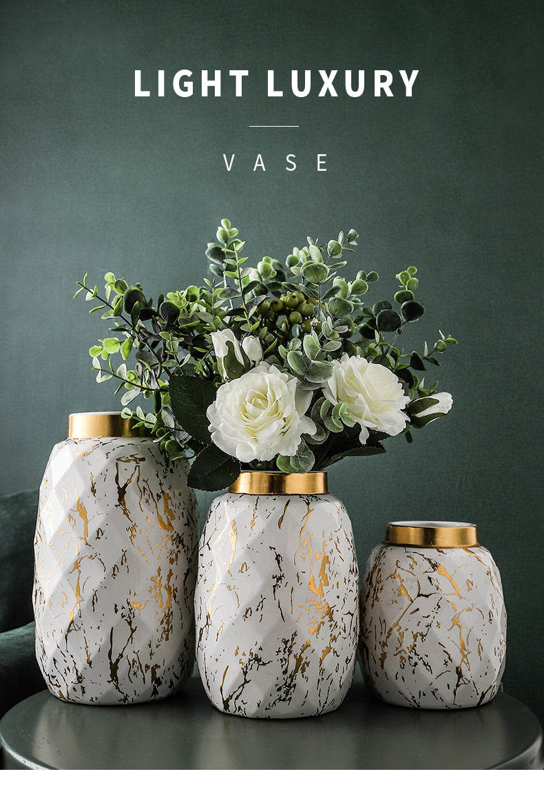 European Gilded Ceramic Vase Marble Pattern