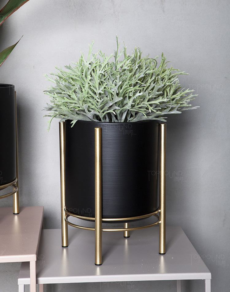 Nordic Vase Succulent Balcony Round Black Thick Wrought Iron Flower Pot