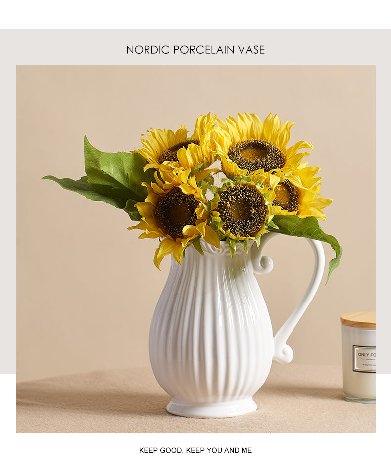 Country Style Creativity Desktop Vase Vintage White Jug Vase Garden Watering Ceramic Kettle
