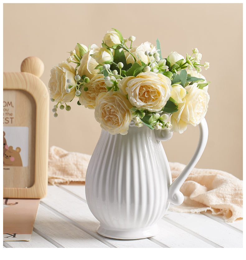 Country Style Creativity Desktop Vase Vintage White Jug Vase Garden Watering Ceramic Kettle
