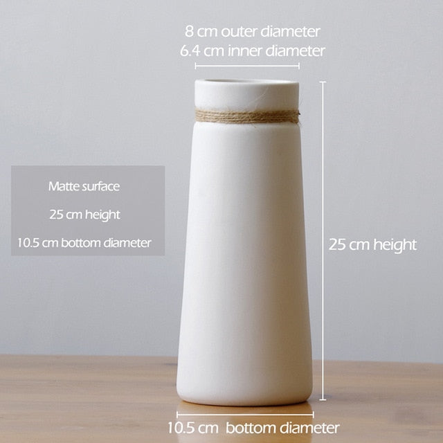 Signe - Modern White Vase with Hemp Rope
