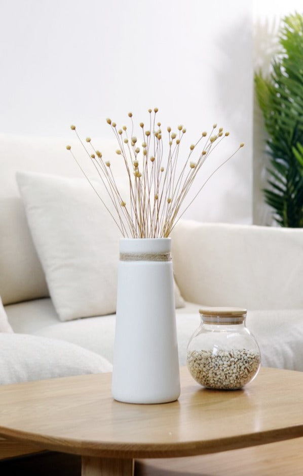 Signe - Modern White Vase with Hemp Rope